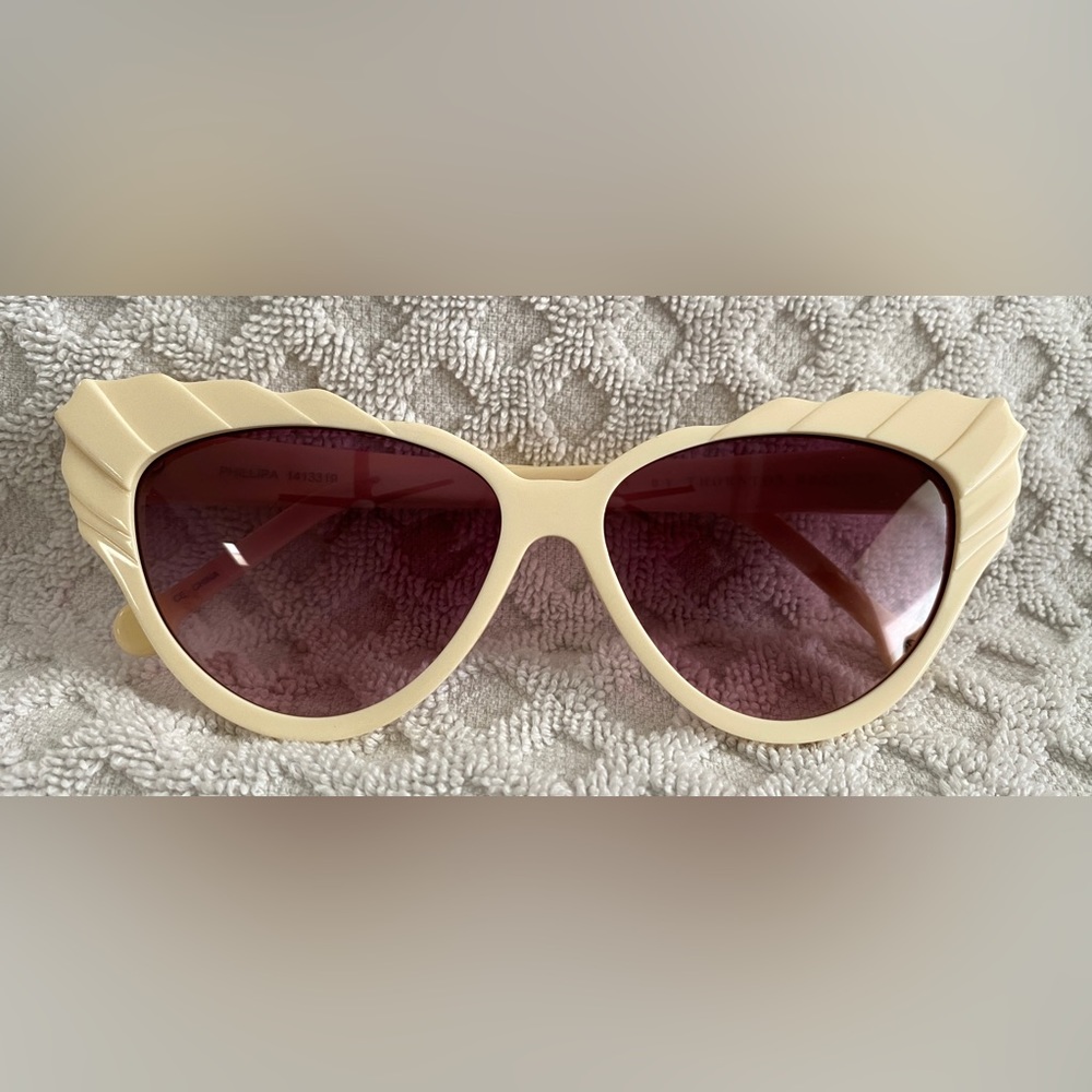 Preen by Thornton Bregazzi Phillipa Cat Eye Sunglasses Ivory Pink Lenses $380 - Picture 2 of 16
